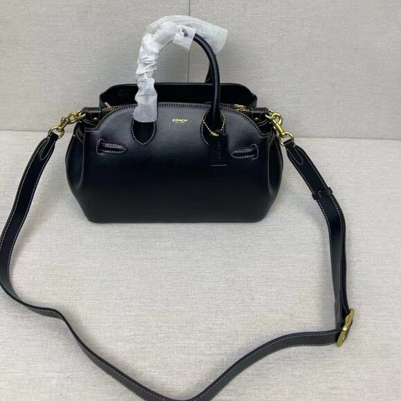 Coach Black Leather Satchel Handbag with Detachable Crossbody Strap - Picture 2 of 9